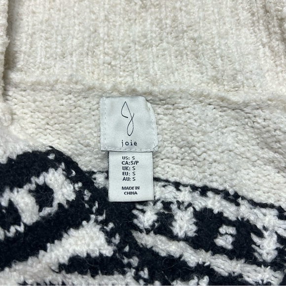 Joie Womens Cream Black Aztec Pattern Partial Zip Chunky Sweater Size Small - Picture 4 of 7
